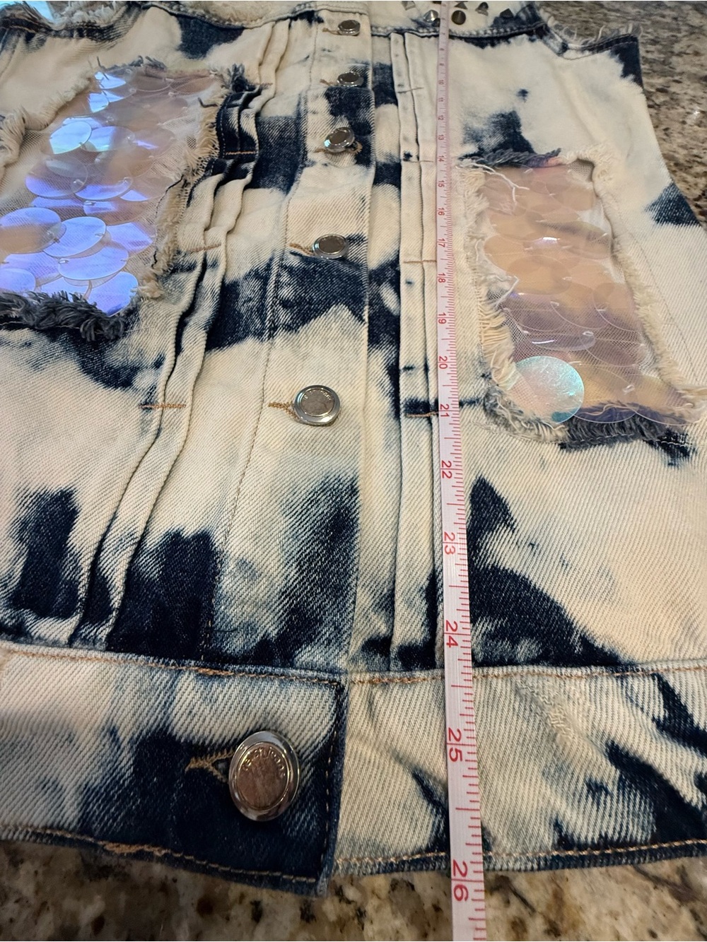 Relish tie dye sequin metal stud denim jeans vest SZ SM - Picture 11 of 12